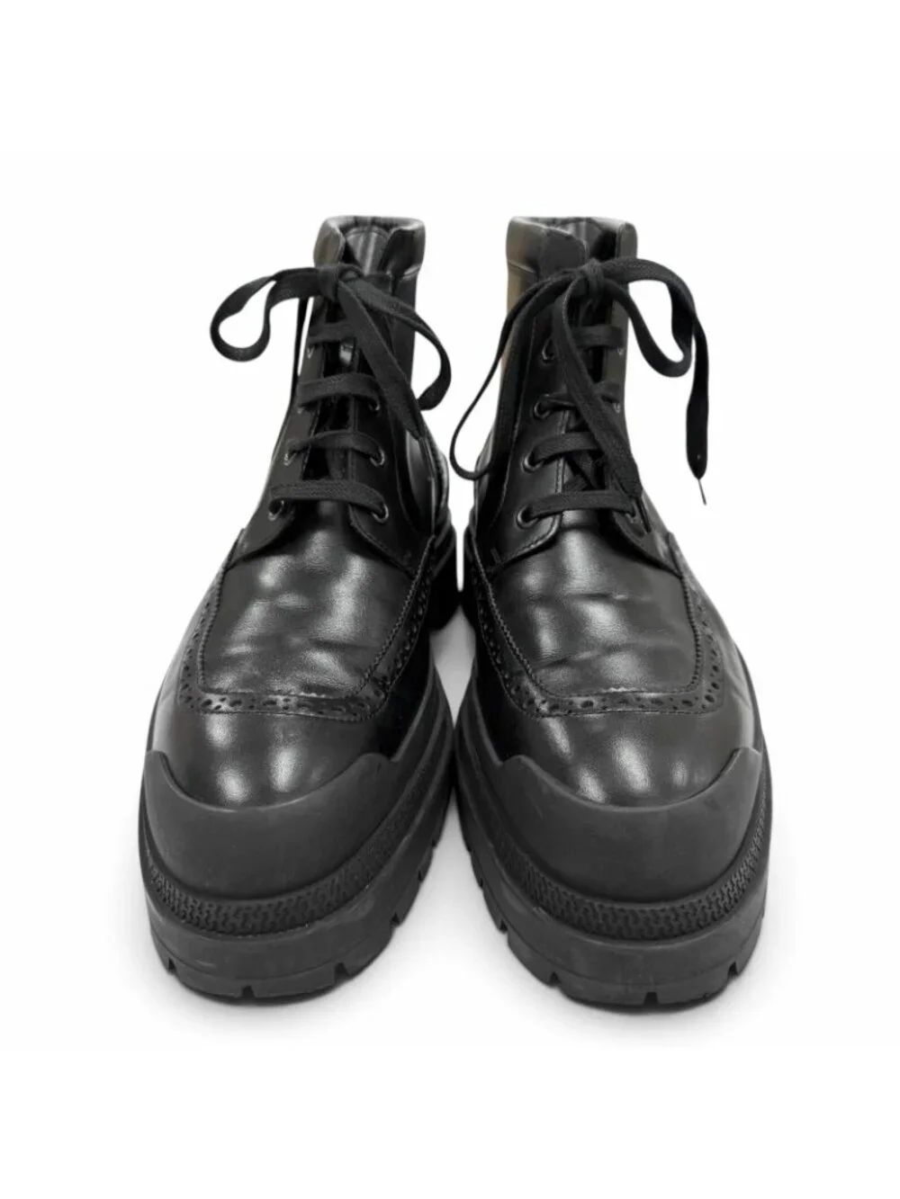 Hermes Bottillons Leather Chip Perforation Lace-up Boots Black